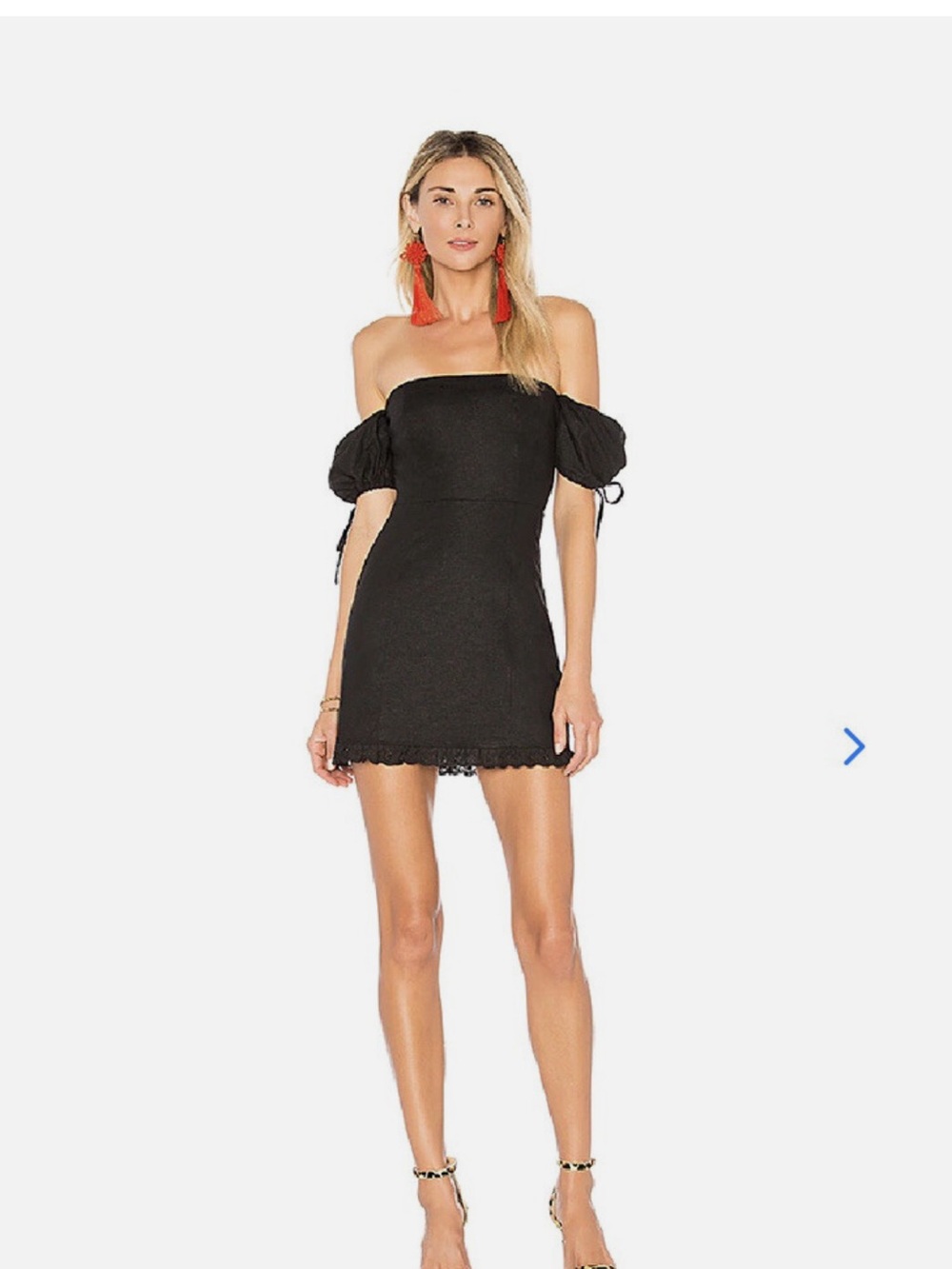 Off-Shoulder Linen Black Mini Dress